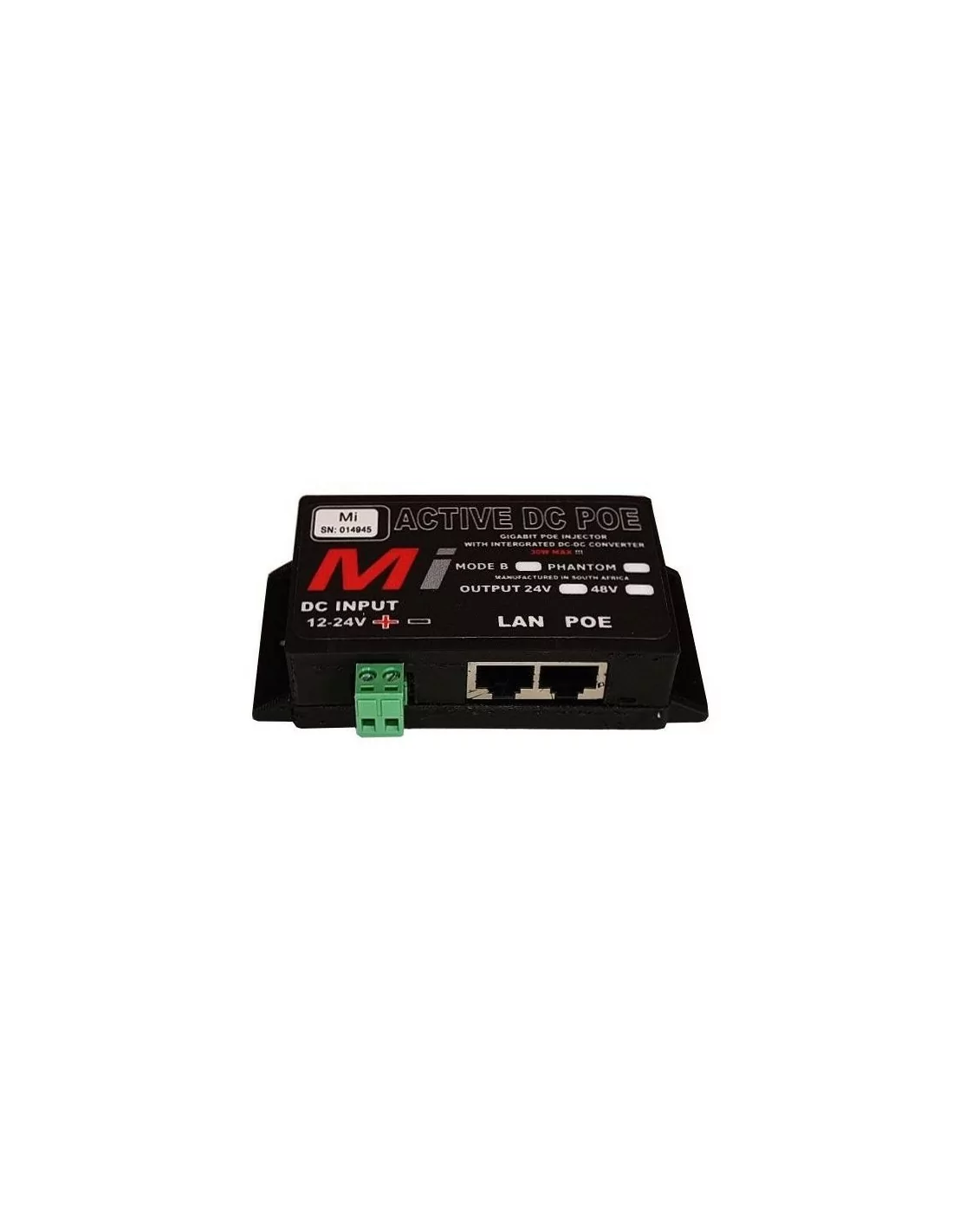 Micro Instruments Gb DC PoE Injector, 12V in 24V out, 30W Max