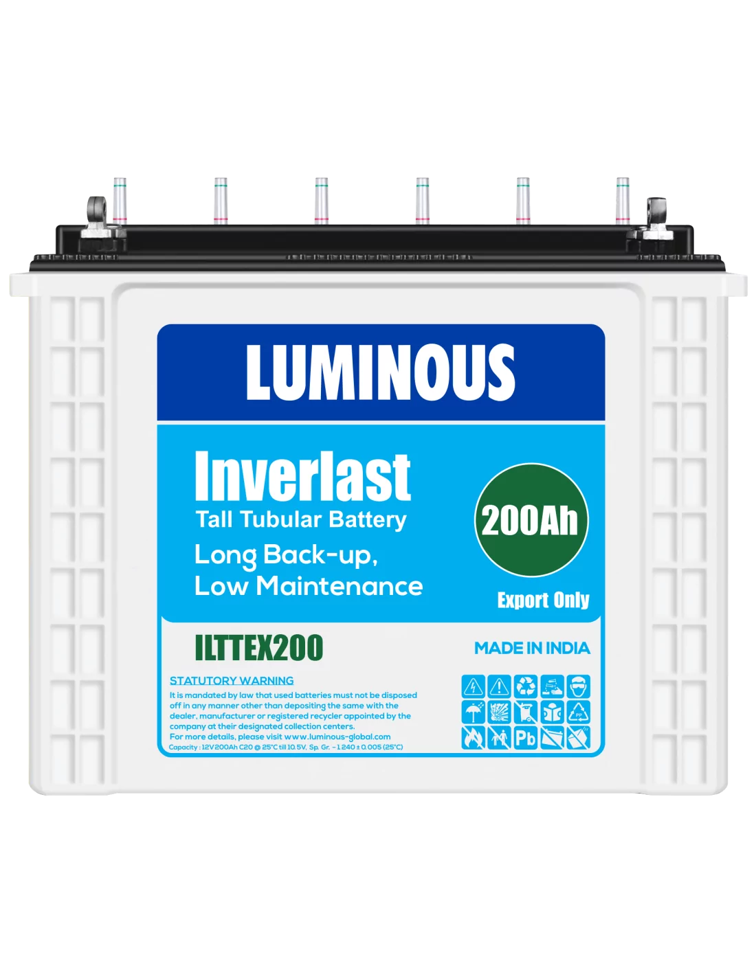 Luminous - Inverlast, 12V - 200Ah Tubular Battery