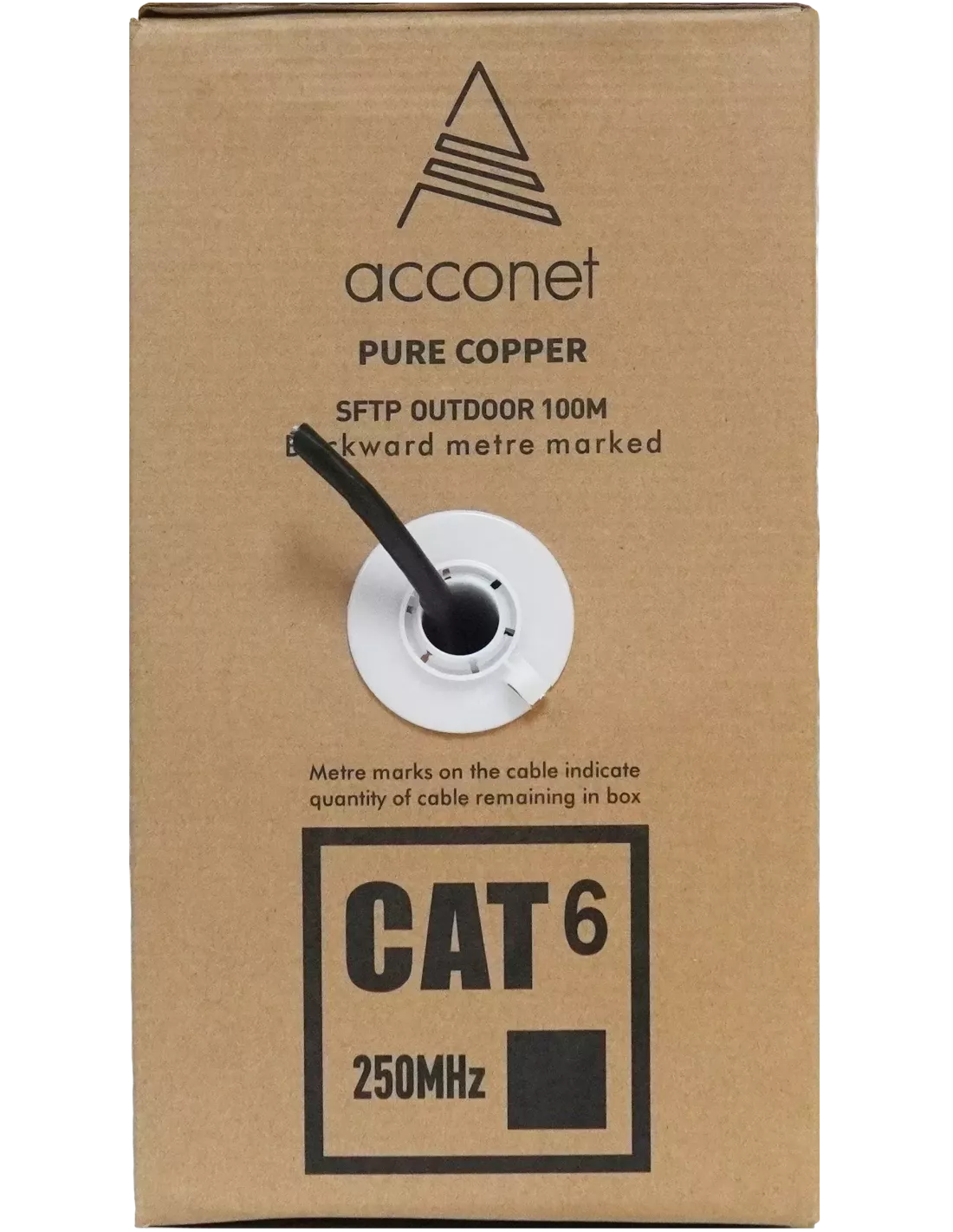 Acconet CAT6 UV Outdoor Ethernet Cable 100m Black Solid Core SF/TP Pull Box | CAT6U-100-SC