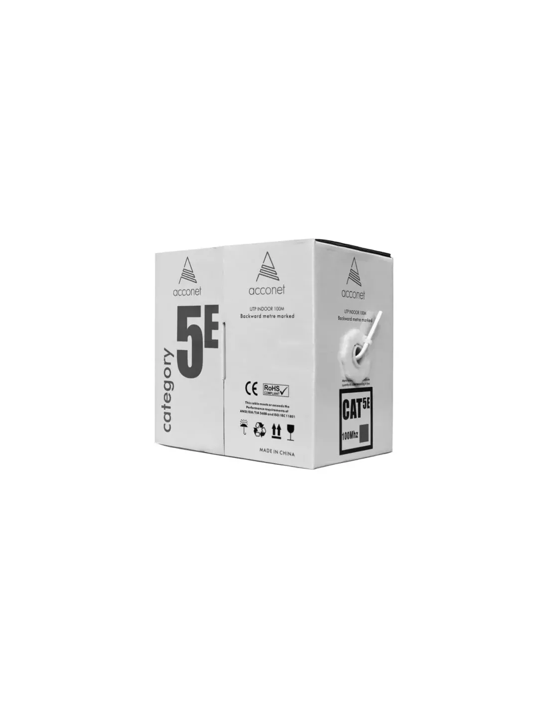 Acconet CAT5e Indoor Ethernet Cable 100m White Solid Copper UTP Pull Box | CAT5-100-SC