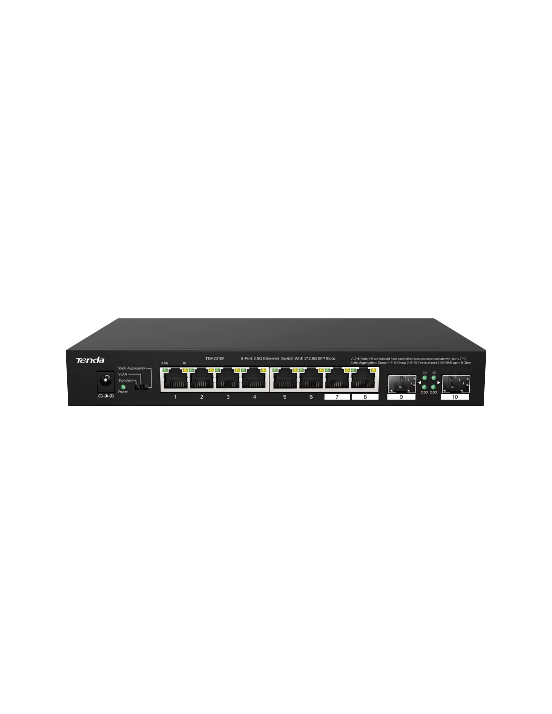 Tenda 8-Port 2.5G Ethernet Switch with 2x 2.5G SFP slots | TEM2010F
